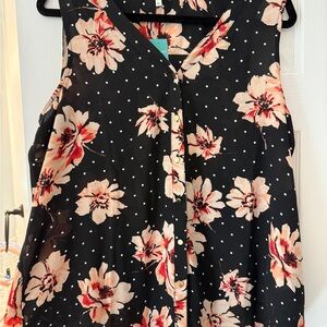 Maurices Black Floral Polka Dot Top